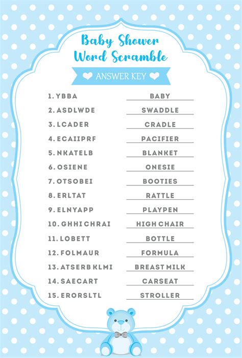 Printable Baby Shower Games With Answer Key